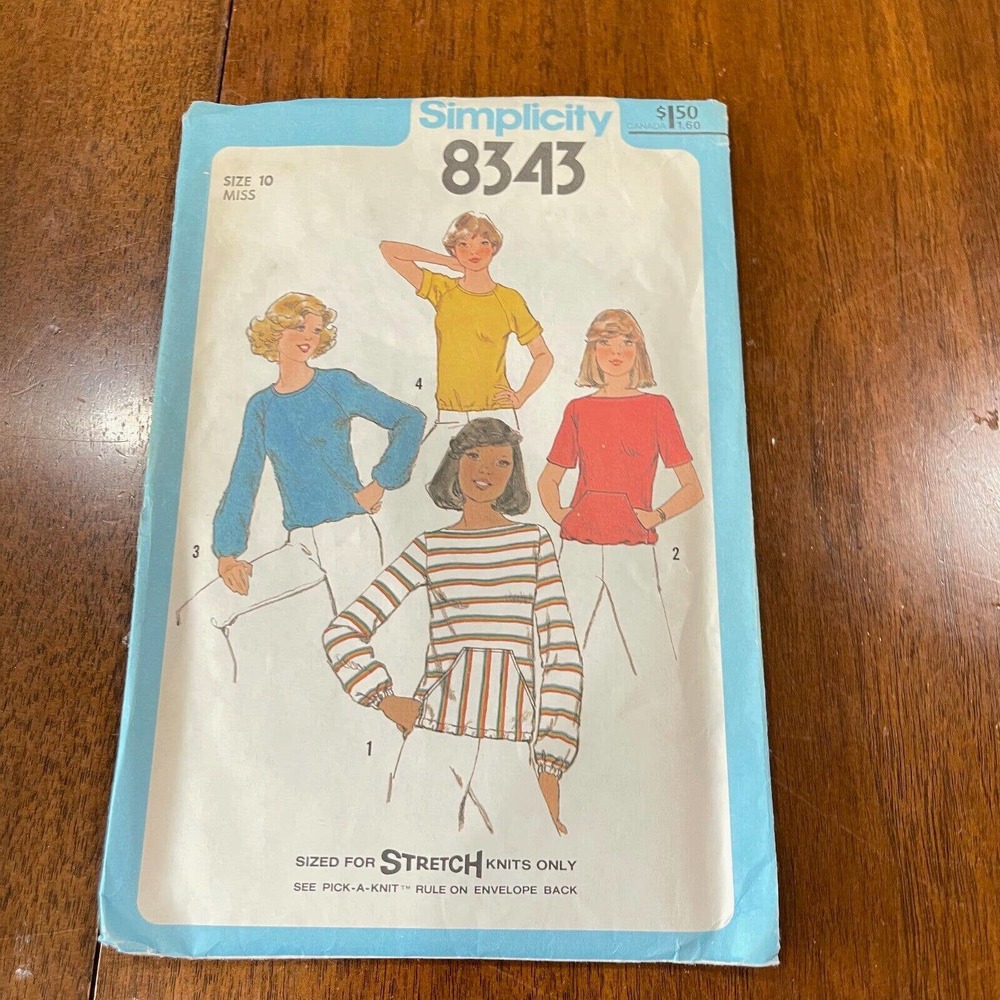 vintage simplicity sewing pattern womens 10 pull over tops 70s 8343